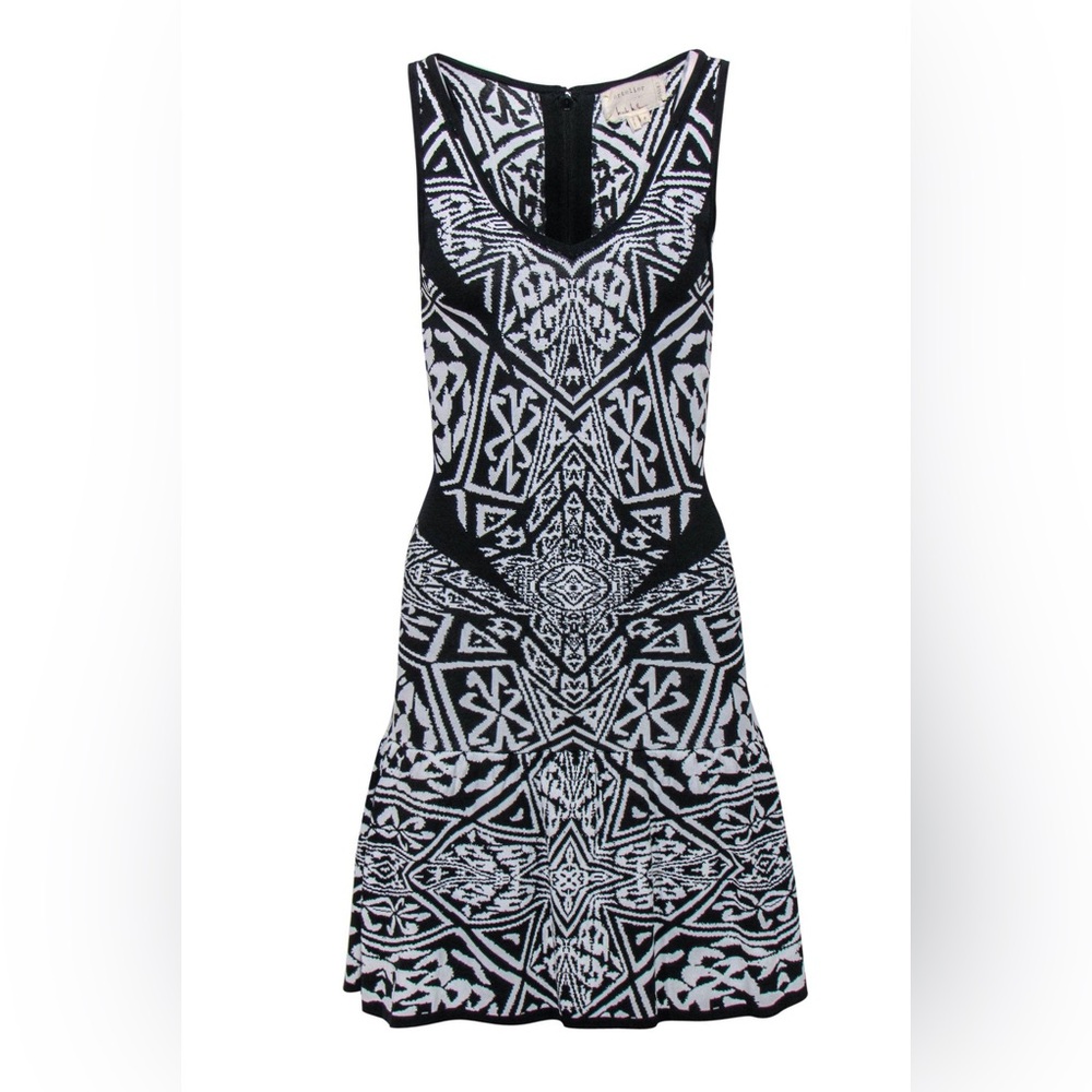 Artelier Nicole Miller Patterned Knit Ruffled Hem Sleeveless Knit Dress NWOT